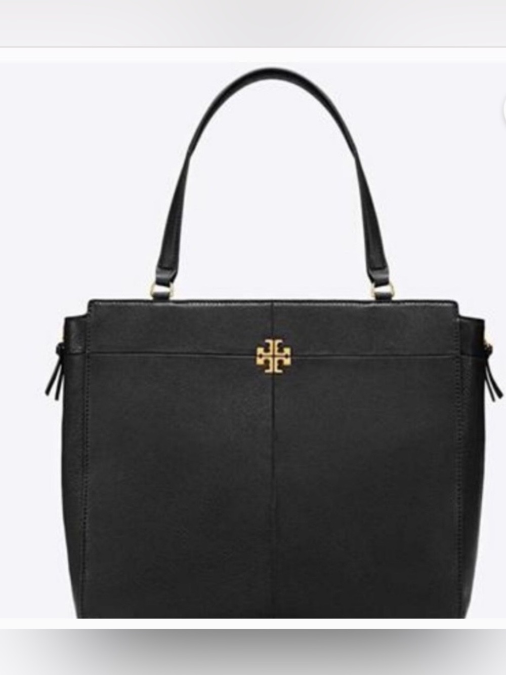 Tory Burch Black Leather Tote with Gold Emblem Ivy Side-Zip Tote